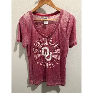 Creative Apparel Oklahoma Sooners V-Neck Burnout Graphic T-Shirt Crimson Red L